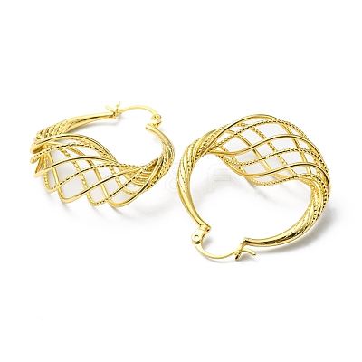 Rack Plating Brass Wire Wrap Mesh Hoo Earrings EJEW-D055-25G-1