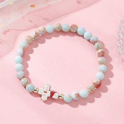 Synthetic Aqua Terra Jasper & Turquoise Beads Stretch Bracelets for Women BJEW-JB13106-1