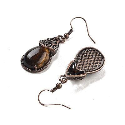 Natural Tiger Eye Teardrop Dangle Earrings EJEW-B055-01R-24-1