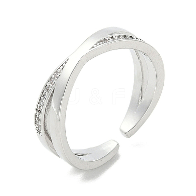 Brass Micro Pave Cubic Zirconia Open Cuff Ring RJEW-A040-06P-1