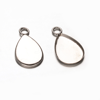 Tarnish Resistant Teardrop 201 Stainless Steel Pendant Cabochon Settings STAS-D111-16-1