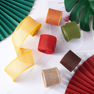 3 Rolls 3 Colors Polyester Imitation Linen Wrapping Ribbon OCOR-YS0001-02A-1