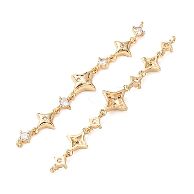 Brass Pave Clear Cubic Zirconia 3 Star Links Connector Charms CU-H003-04G-1