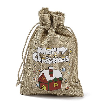 Christmas Printed Burlap Packing Pouches Drawstring Bags ABAG-Q053-02A-08-1