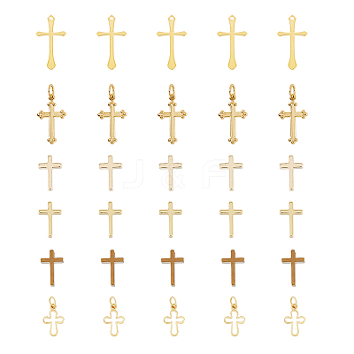 36Pcs 6 Style Long-Lasting Plated Brass Charms KK-FH0005-19-1