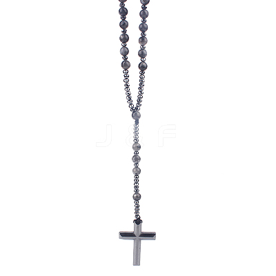Natural Labradorite Rosary Bead Necklace WG81562-04-1