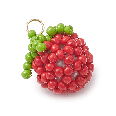 Glass Seed Beaded Tomato Pendants PALLOY-MZ01081-04-1