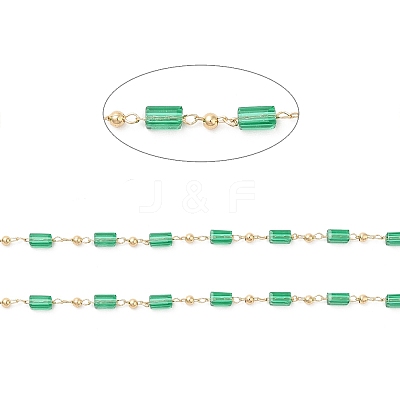 Faceted Cuboid Glass & Round Beaded Chains CHC-G018-02KCG-1