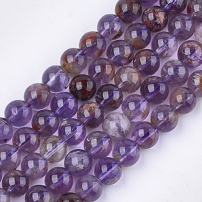 Natural Purple Phantom Quartz Purple Lodolite Quartz Beads Strands X-G-S333-8mm-030-1