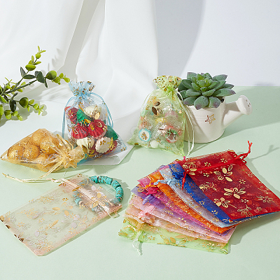 60Pcs 10 Colors Hot Stamping Organza Bags OP-PH0001-35-1