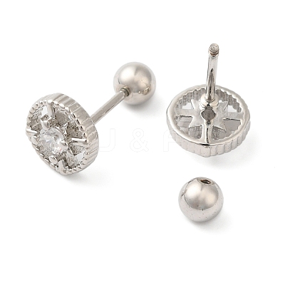 Flat Round Brass Micro Pave Clear Cubic Zirconia Cartilage Earrings EJEW-L289-02P-04-1