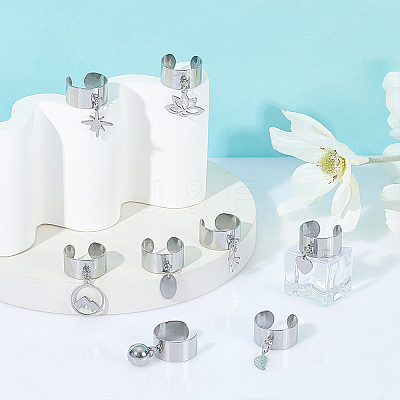 8Pcs 304 Stainless Steel Cuff Rings RJEW-UN00038-1