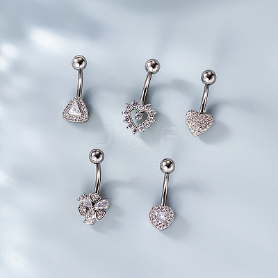 316L Surgical Stainless Steel Clear Cubic Zirconia Curved Barbell Belly Rings WG7644D-08-1