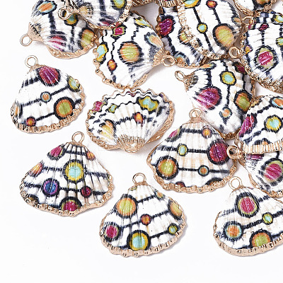 Electroplate Printed Natural Scallop Shell Pendants X-SSHEL-R047-04-A05-1