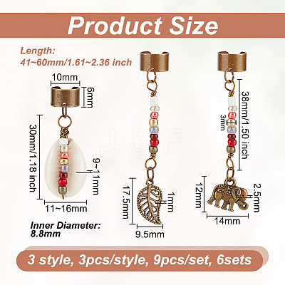 Tibetan Style Alloy & Cowrie Shell Braiding Hair Pendants Decoration OHAR-AB00016-1