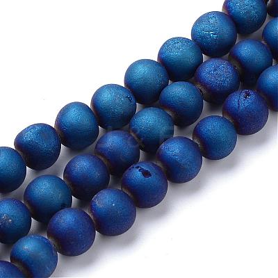 Electroplated Natural Druzy Geode Agate Bead Strands G-R345-8mm-57-1