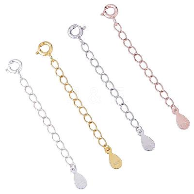 4 Pieces Extension Chain with Spring Clasp Sterling Silver Extender Chains Necklace Bracelet Anklet Removable Chain Extenders Charms for DIY Jewelry Making Accessories JX625A-1