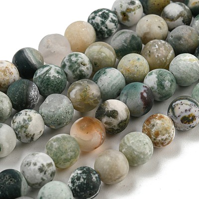 Natural Tree Agate Frosted Agate Round Gemstone Beads Strands G-O151-01-6mm-1