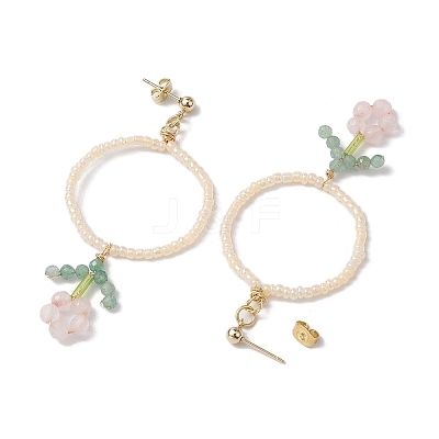 Flower Glass Seed Beads Dangle Earrings EJEW-MZ00148-01-1