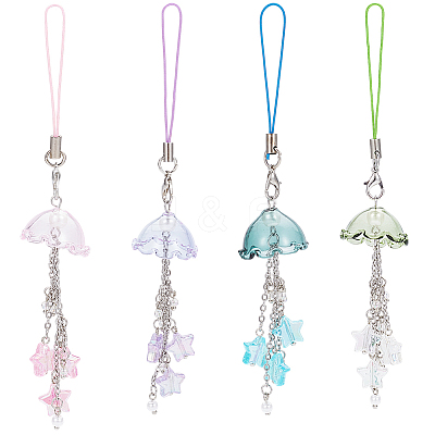 4Pcs Acrylic & Glass Mobile Straps HJEW-DR00060-1