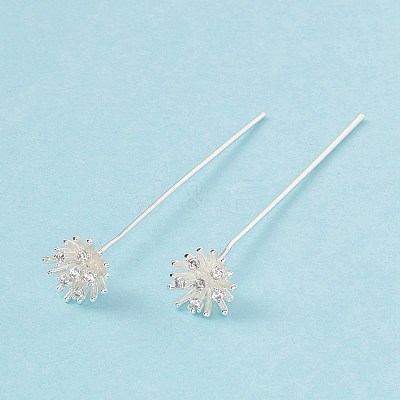 Brass Micro Pave Clear Cubic Zirconia Flower Head Pins KK-G413-01S-1