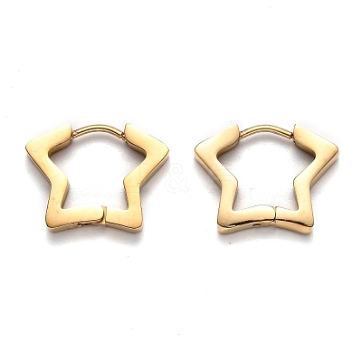 304 Stainless Steel Star Huggie Hoop Earrings STAS-H156-07G-1