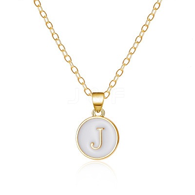 Alloy White Enamel Flat Round with Letter Pendant Necklaces FS-WG63565-10-1
