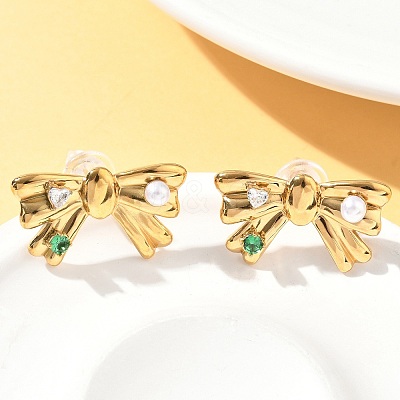 304 Stainless Steel Micro Pave Cubic Zirconia Stud Earrings EJEW-D309-04G-1