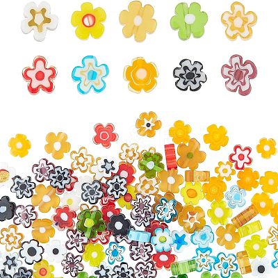 120Pcs 10 Colors Handmade Millefiori Glass Beads LAMP-FH0001-01-1