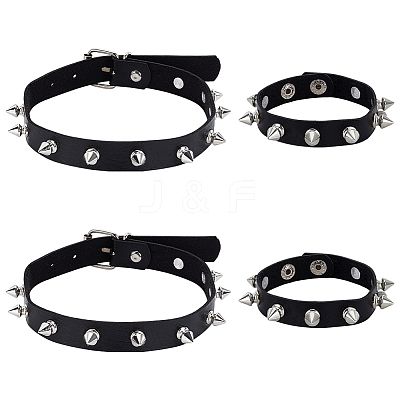 4Pcs 2 Styles PU Leather Choker Necklaces & Bracelets Set for Women Men AJEW-UN0002-01-1