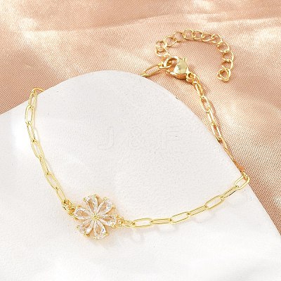 Brass Pave Cubic Zirconia Flower Link Bracelets for Women KK-CBA68DA-07B-G-1