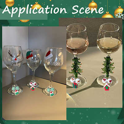 6Pcs Christmas Wood Wine Glass Charms AJEW-SC00009-1