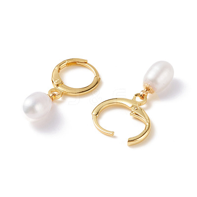 Natural Pearl Beads Drop Huggie Hoop Earrings for Women EJEW-JE04757-03-1