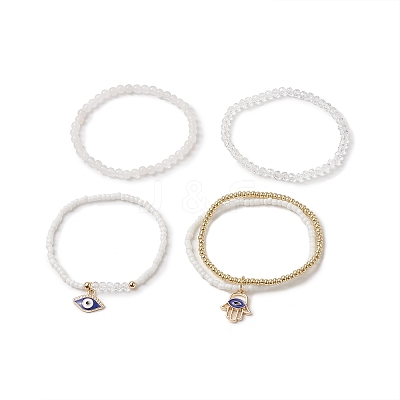 4Pcs 4 Style Natural White Jade & Glass Beaded Stretch Bracelets Set BJEW-JB09227-1