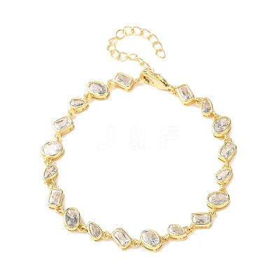 Brass Micro Pave Clear Cubic Zirconia Link Chain Bracelets for Women BJEW-K274-13G-1