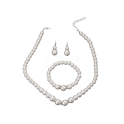 Round ABS Plastic Imitation Pearl Beaded Necklaces & Dangle Earring & Bracelets Sets FS-WG32AE8-01-1