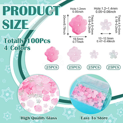 100Pcs 4 Colors Transparent Glass Beads DGLA-TA0001-45-1