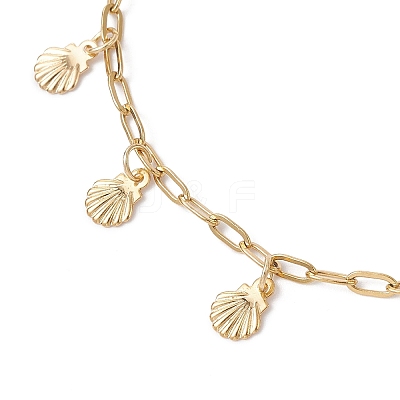304 Stainless Steel Shell Shape Tassle Paperclip Chain Anklets AJEW-AN00751-1