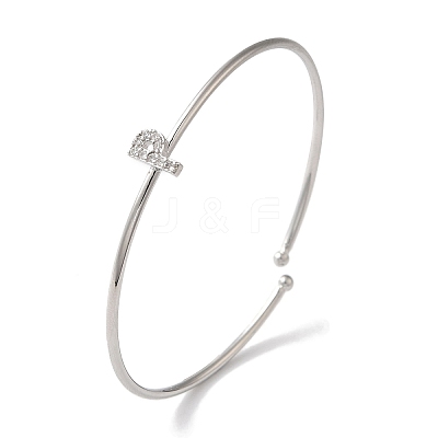 Rack Plating Brass Micro Pave Clear Cubic Zirconia Letter Open Cuff Bangles BJEW-A018-01P-P-1