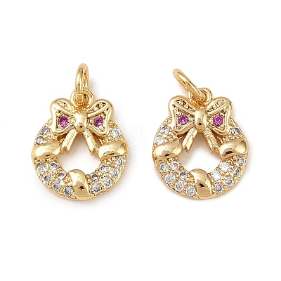 Christmas Brass Micro Pave Cubic Zirconia Charms KK-L255-18G-02-1