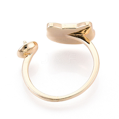 Cat Shape Brass Shell Cuff Ring Settings KK-T076-65G-1