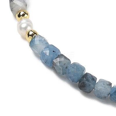 Natural Aquamarine Cube Beads Stretch Bracelets for Women BJEW-JB13176-02-1