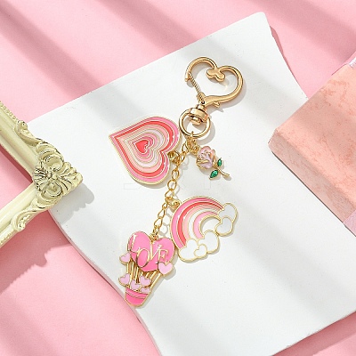 Heart Hot Air Balloon Alloy Enamel Pendant Decoration HJEW-YW00075-01-1