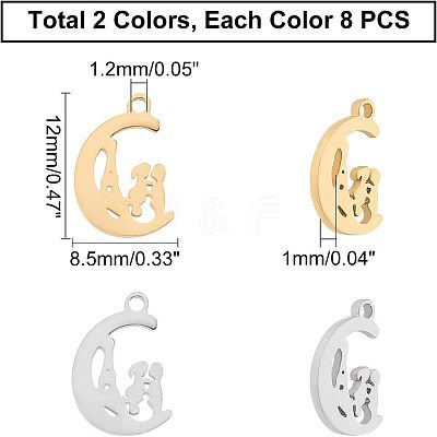 16Pcs 2 Colors Valentine's Day 304 Stainless Steel Charms STAS-UN0030-74-1