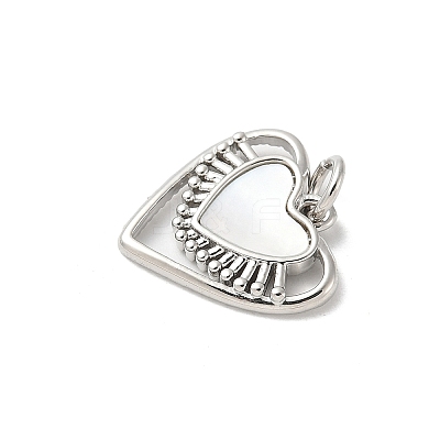 Brass Pave Natural White Shell Heart Charms with Jump Rings KK-S522-08A-P-1