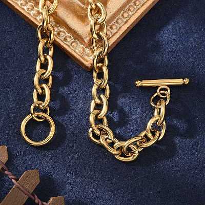 PVD Vacuum Plating 304 Stainless Steel Cable Chain Bracelets BJEW-G618-04G-1