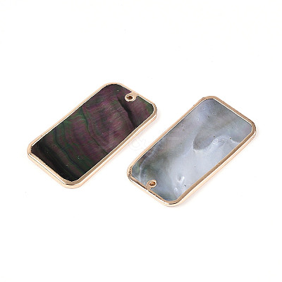 Natural Black Lip Shell Pendants with Golden Brass Edge BSHE-T014-22-1