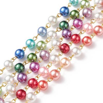 5Pcs 5 Color Handmade Glass Pearl Beaded Chain AJEW-JB01134-1
