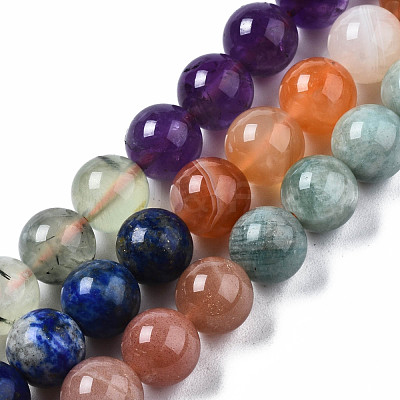 Natural Amazonite & Sunstone & Citrine & Amethyst & Prehnite & Botswana Agate & Lapis Lazuli Beads Strands G-S376-003B-1
