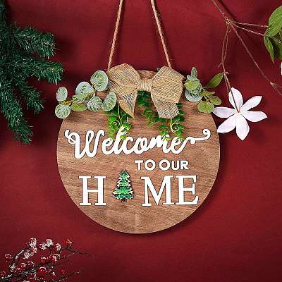 Natural MDF Board Door Hanging Decoration for Front Door Decoration HJEW-SZ0001-04-1